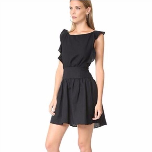 Free People Erin Linen Mini Dress Black Large Ruffle Back Bow Boho Cottagecore - Picture 8 of 16